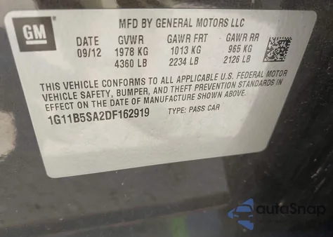 2013 Chevrolet Malibu 1Ls from USA, damaged, VIN 1G11B5SA2DF162919